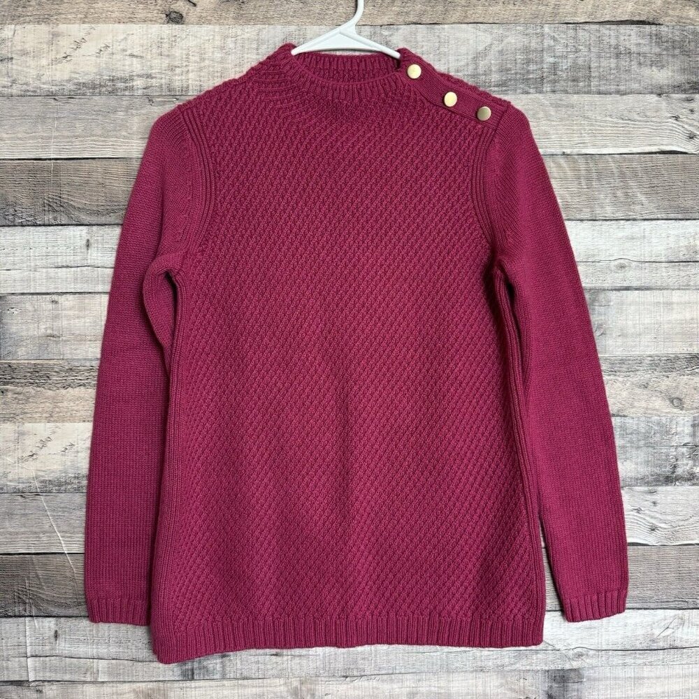 Talbots Petites Sweater Chunky Knit Button Shoulder High Neck Pink Sz P
